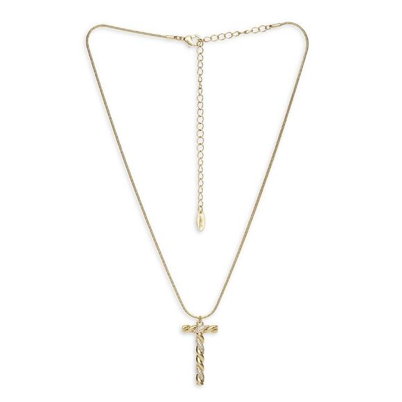 NEW ETTIKA REVOLVE 18K Goldplated Twisted Crystal Initial Pendant Necklace T - Picture 1 of 4